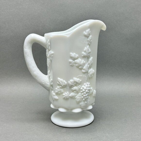 Vintage Westmoreland Milk Glass Pitcher With Embossed Grapes And Vines Detail - Picture 1 of 10